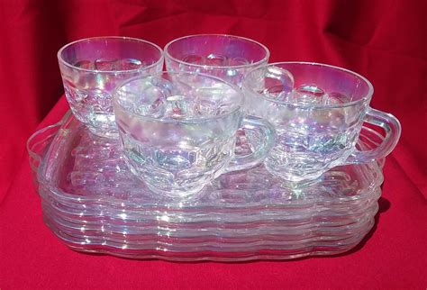 1950 S Yorktown Federal Glass Vintage Iridescent Bubble Pattern Carnival Colonial Rainbow Clear