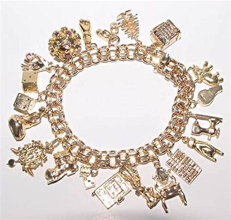 Details About Vintage 14k Yellow Gold Charm Bracelet 19 Charm Moveable