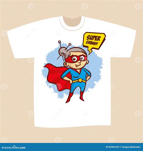 T Shirt Print Design Superhero Granny Stock Vector Illustration Of