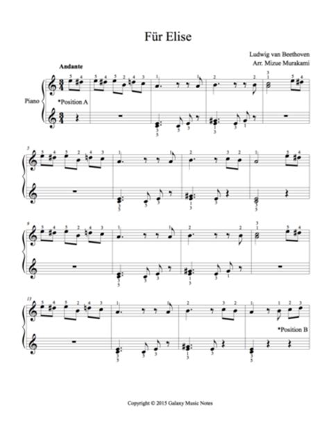 Permission granted for instruction, public performance, or just for fun. Fur Elise | Very easy piano sheet music - Galaxy Music Notes