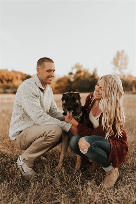Fall engagement shoot field puppy love little family photos engagement ...