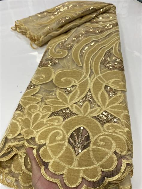 Gold Nigerian Velvet Lace Fabrics 2020 High Quality Lace African French