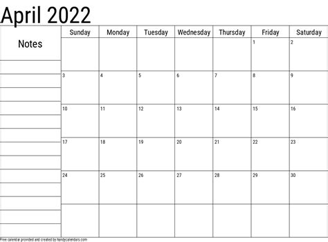 2022 April Calendars Handy Calendars