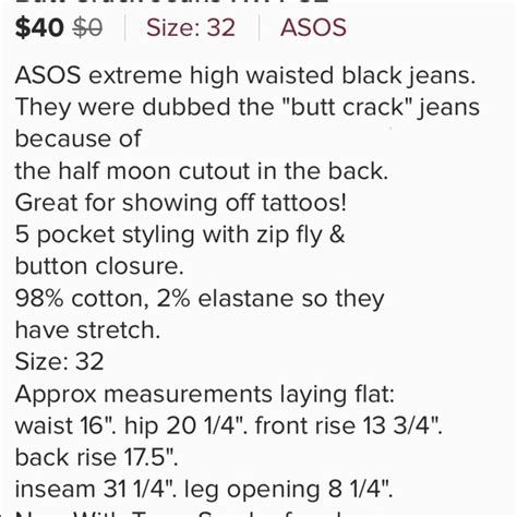 Asos Jeans Asos High Waisted Plumbers Butt Crack Jeans Nwt 32 Poshmark