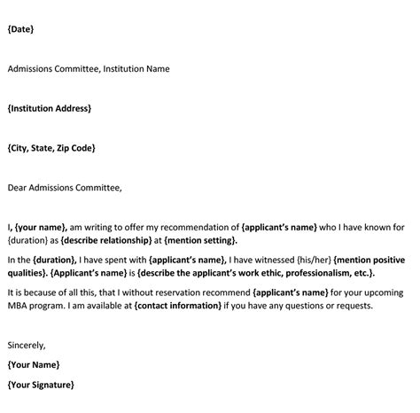 Free Mba Recommendation Letter Template With Example Purshology