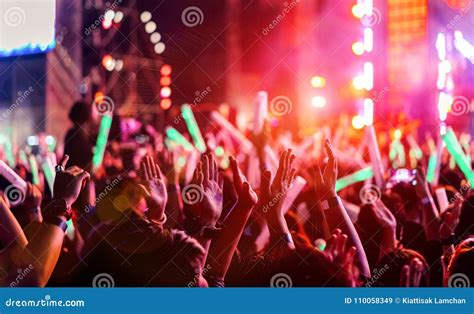 Crowd Clap Or Hands Up At Concert Stage Lights Stock Image