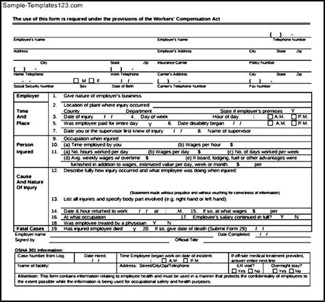 Workers Compensation Form To Download Sample Templates