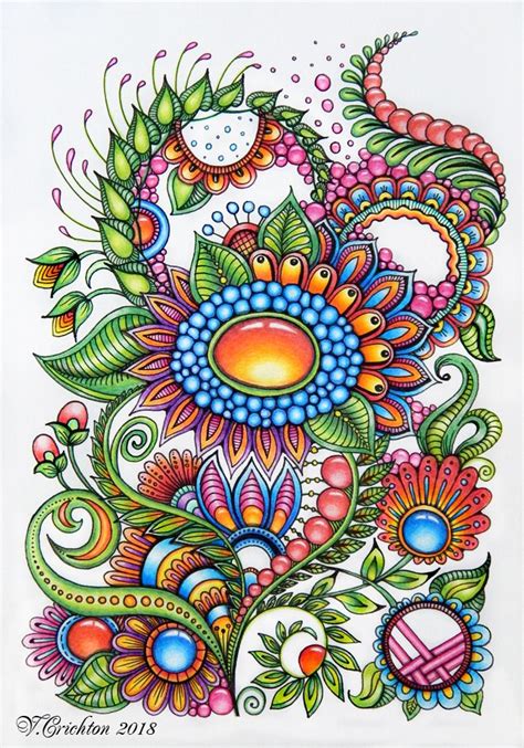 Zentangle Art Zentangle Gems And Droplets Colour Pencils Viktoriya