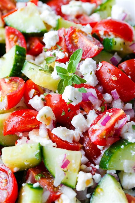 Quick Summer Salad With Cucumber Tomato Red Onion Oregano And Feta