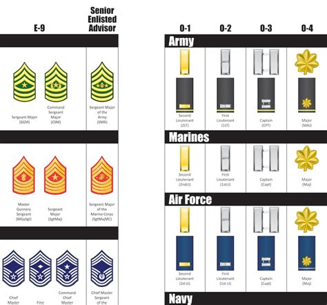 Us Military Ranks Poster United States Enlisted And Officer Etsy