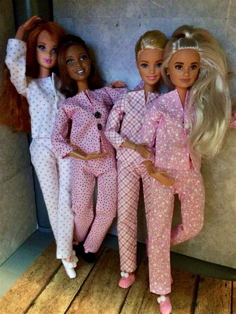 Reserved For Janet C 4 Pairs Of Barbie Pjs In Pink With Slippers Barbie Barbie Clothes