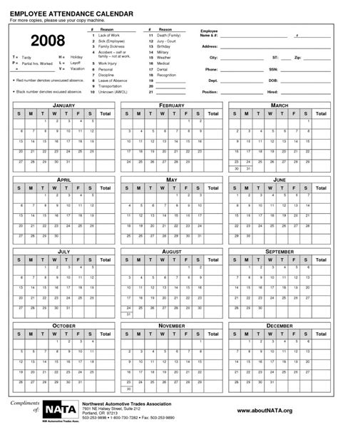 Employee Attendance Calendar 2021 Printable Calendar Template Printable