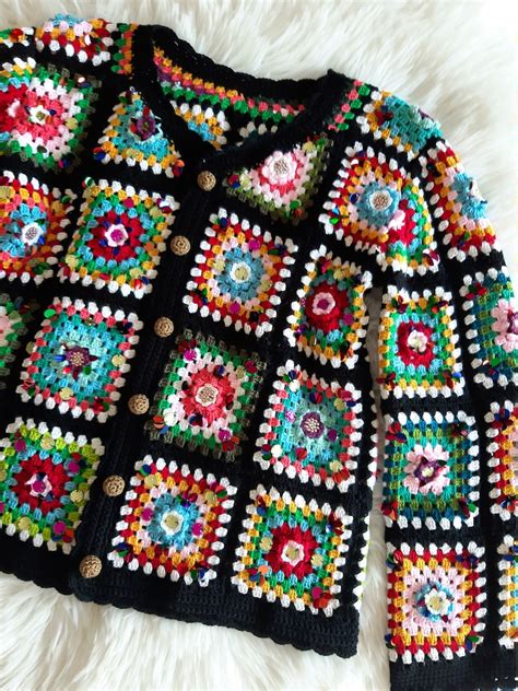 Dolce And Gabbana Style Square Crochet Cardigan Patchwork Etsy
