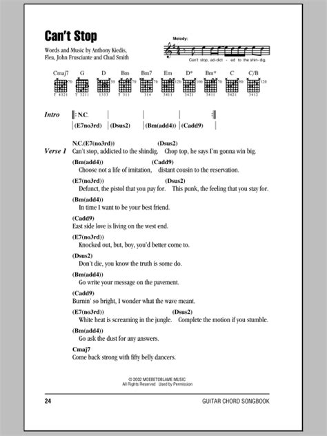 Cant Stop Sheet Music Red Hot Chili Peppers Guitar Chordslyrics