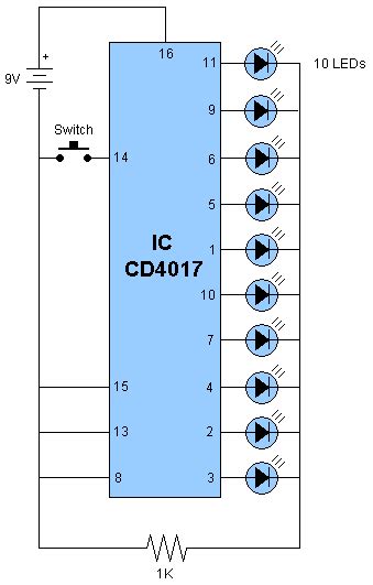 Led Chaser Using Cd 4017 Circuit Diagram