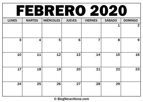Febrero Calendario 2020 Plantilla De Calendario Gratis 2020 Kulturaupice