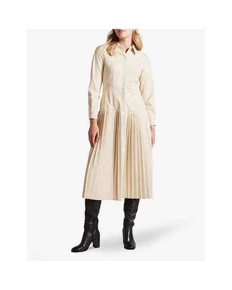 Ted Baker Navaehh Pleated Faux Leather Midi Dress In Natural Lyst