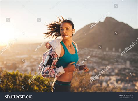 Female Runner Running Outdoor Nature Young Stock Photo