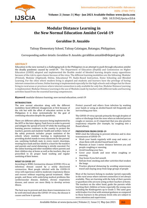 Quotes about modular distance learning. (PDF) Modular Distance Learning in the New Normal ...