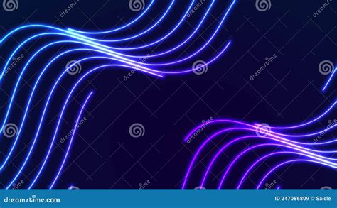 Blue Ultraviolet Neon Curved Wavy Lines Abstract Motion Background