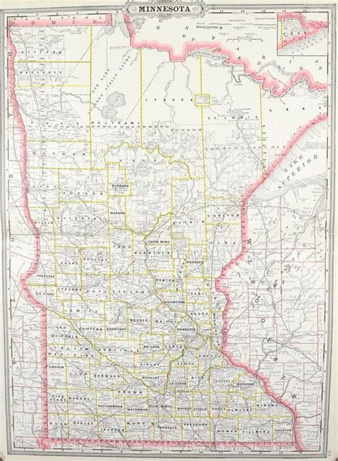 Items Similar To Minnesota Railroad And County Antique Map 1887 On Etsy