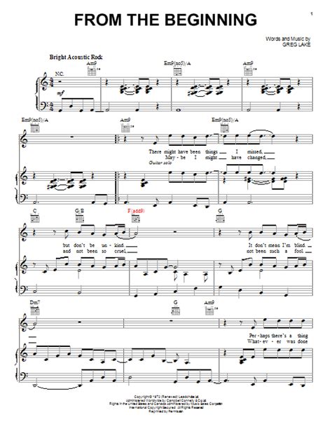 From The Beginning Sheet Music Emerson Lake And Palmer Piano Vocal