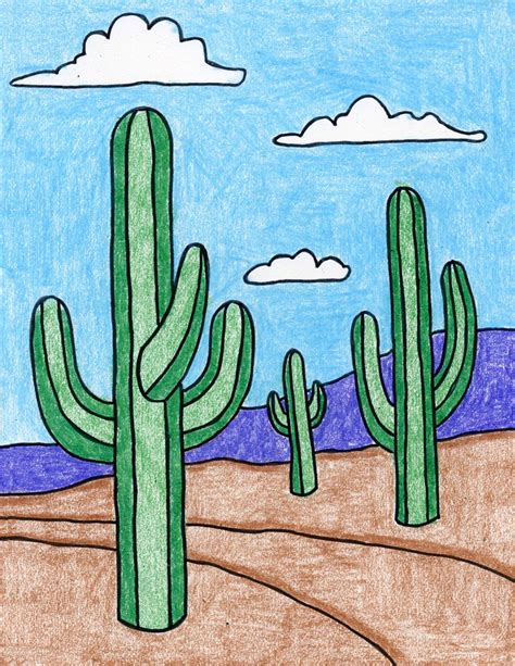 Easy How To Draw Cactus Tutorial And Cactus Coloring Page Art