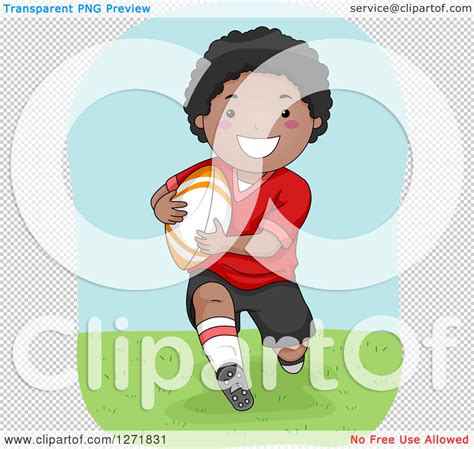 Clipart Of A Happy Black Boy Playing Rugby Royalty Free Vector