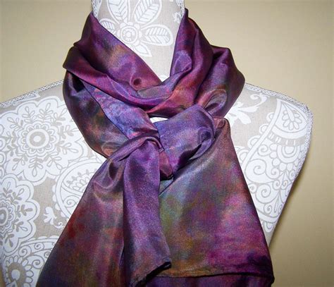 Silk Scarf Long Hand Dyed Scarf Purple Scarf Green Scarf Etsy Hand