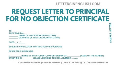 Request Letter To School Principal For Noc No Objection Certificate