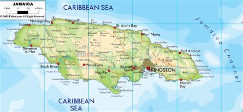 Map Of Jamaica Showing Rivers And Mountains Caribbean Map
