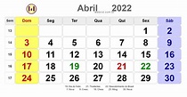 Calendário de abril de 2022 com feriados nacionais fases da lua e datas ...