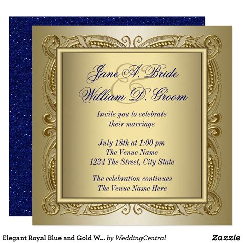 Elegant Royal Blue And Gold Wedding Invitation Gold Wedding Invitations
