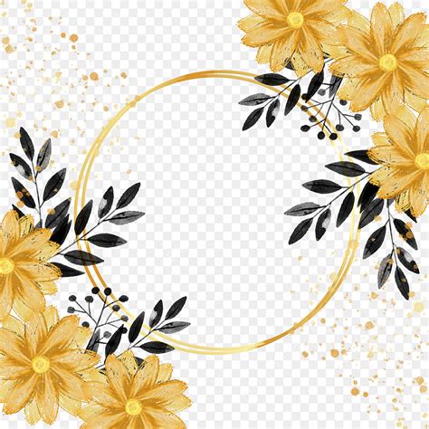 Gold Circle Frame Clipart Transparent Background Black Gold Flower Circle Frame Golden Flower