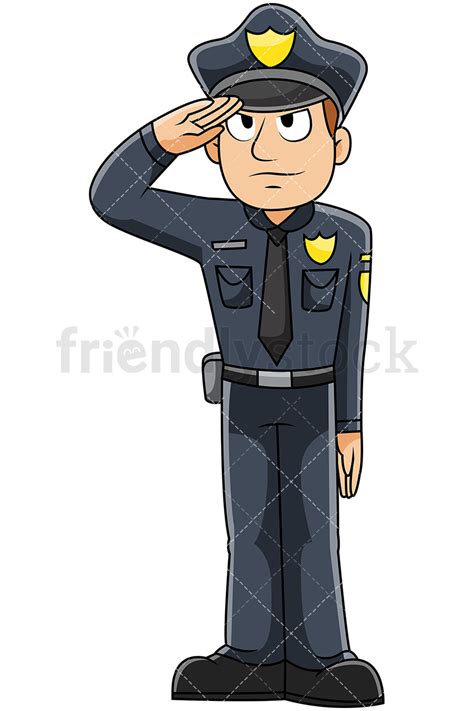 Male Police Officer Saluting Vector Cartoon Clipart