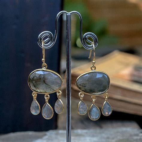 Labradorite And Gold Dangly Drop Earrings By Rochejewels