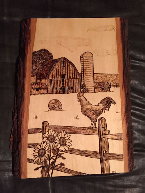 Barn Scene With Rooster Wood Burning Patterns Wood Burning Art Wood