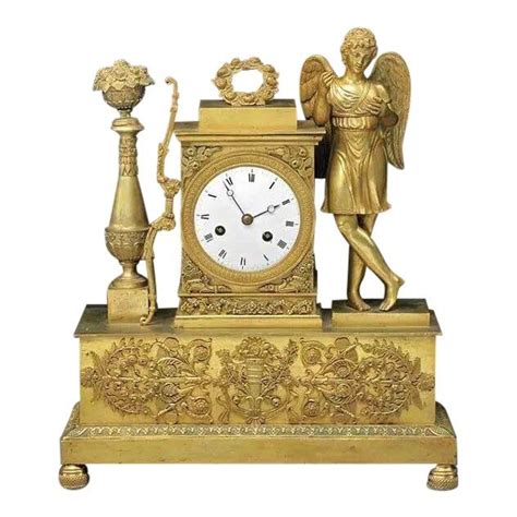 19th Century French Charles X Gilt Bronze Dore Figural Mantel Clock