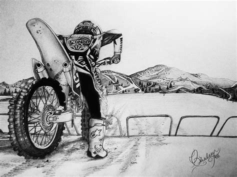 A Drawing Of A Person On A Motorcycle With Mountains In The Back Ground