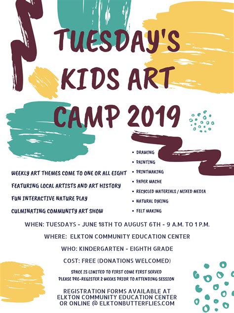 Tuesdays Kids Art Camp 2019 Elkton Community Education Center