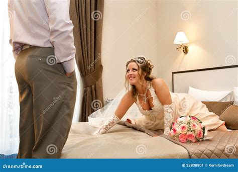 Bride Waiting For Her Sweetheart On Bed Stock Image Image Of Lust Wife 22838801