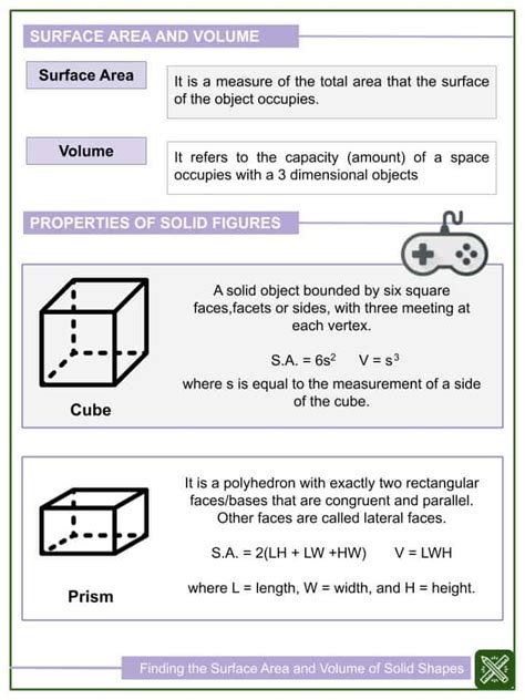 Finding The Surface Area And Volume Of Solid Figures Worksheets