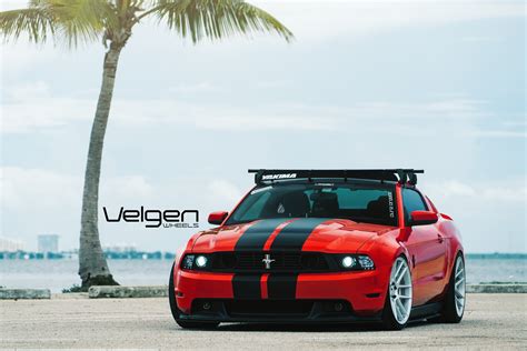 Slammed Mustang Gt With Black Headlights On Velgen Wheels —