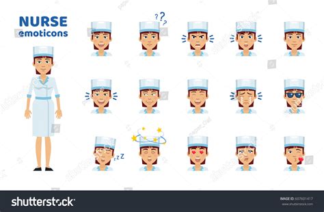 Big Set Nurse Emoticons Nurse Emojis Stock Vector Royalty Free
