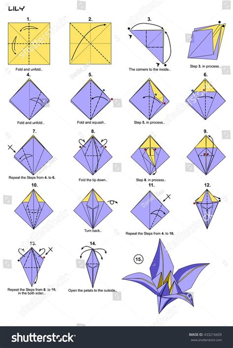 Origami Flower Lily Instructions Steps Stock Illustration 433216609