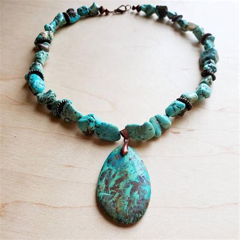 Chunky Turquoise Necklace W Natural Teardrop Pendant 249m Real