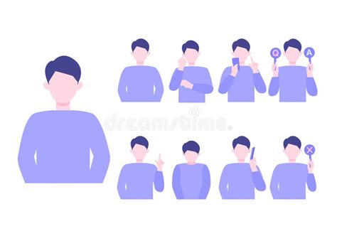 Young Man Cartoon Character Head Collection Set People Face Profiles