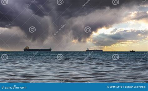 Close Up Of A Cloudy Seascape And A Bright Sunset Blue Sea Storm