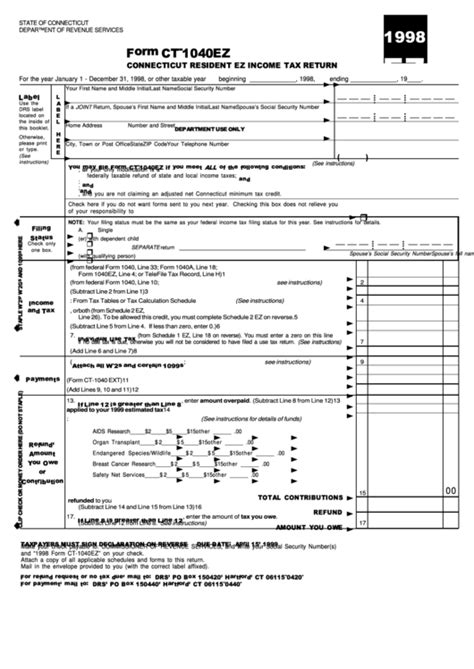 Fillable Form Ct 1040ez Connecticut Resident Ez Income Tax Return
