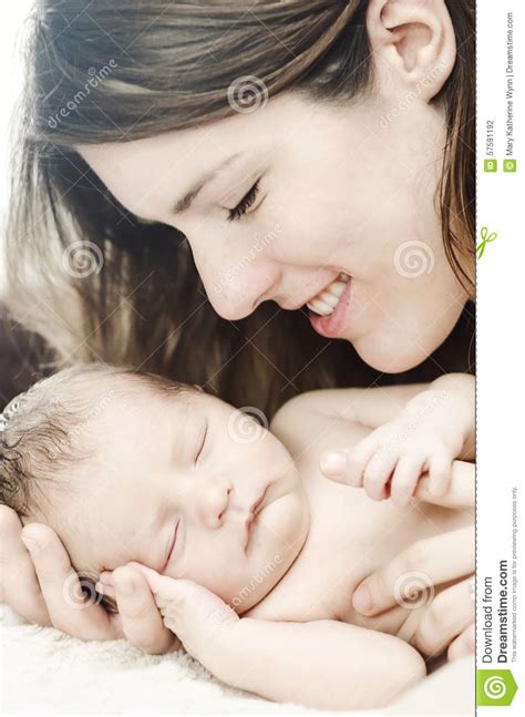 Happy Mother And Newborn Baby Stock Photo Image Of Light
